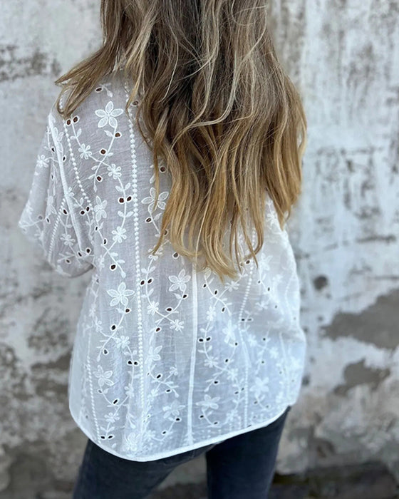 Bluse Floral Hul-Udskåret Langærmet