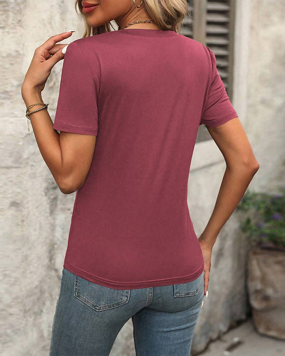 Korte Ærmer T - Shirt Med V - Hals Og Entydig Farve