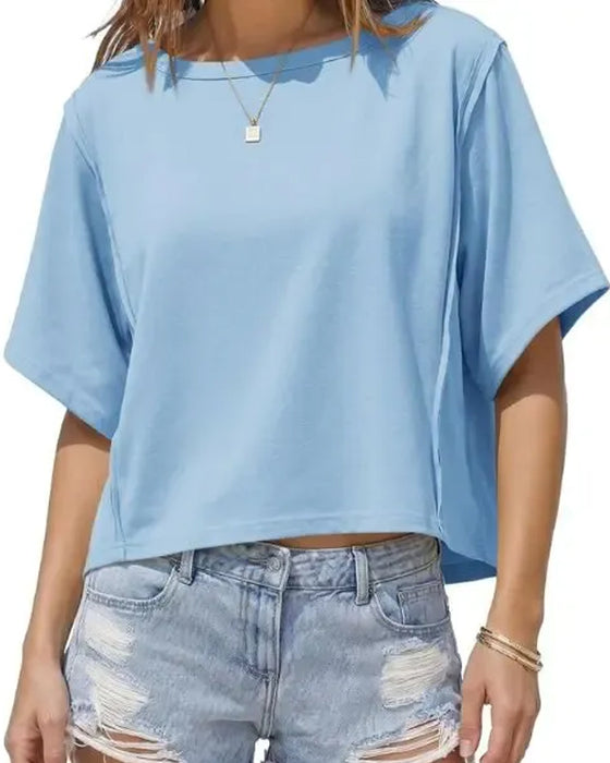 T-Shirts Kort Drop Skulder Løs