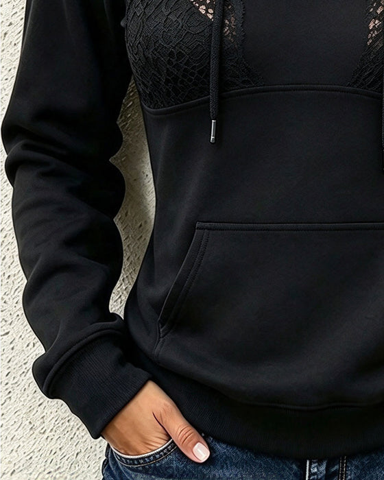 Sweatshirt Halv Lynlås Med Hætte Snøre
