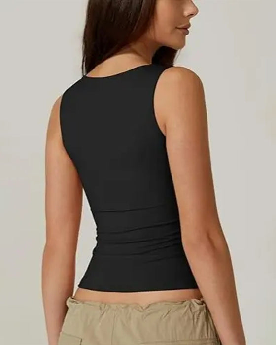 Tank Top Firkantet Hals Ribbet Ensfarvet