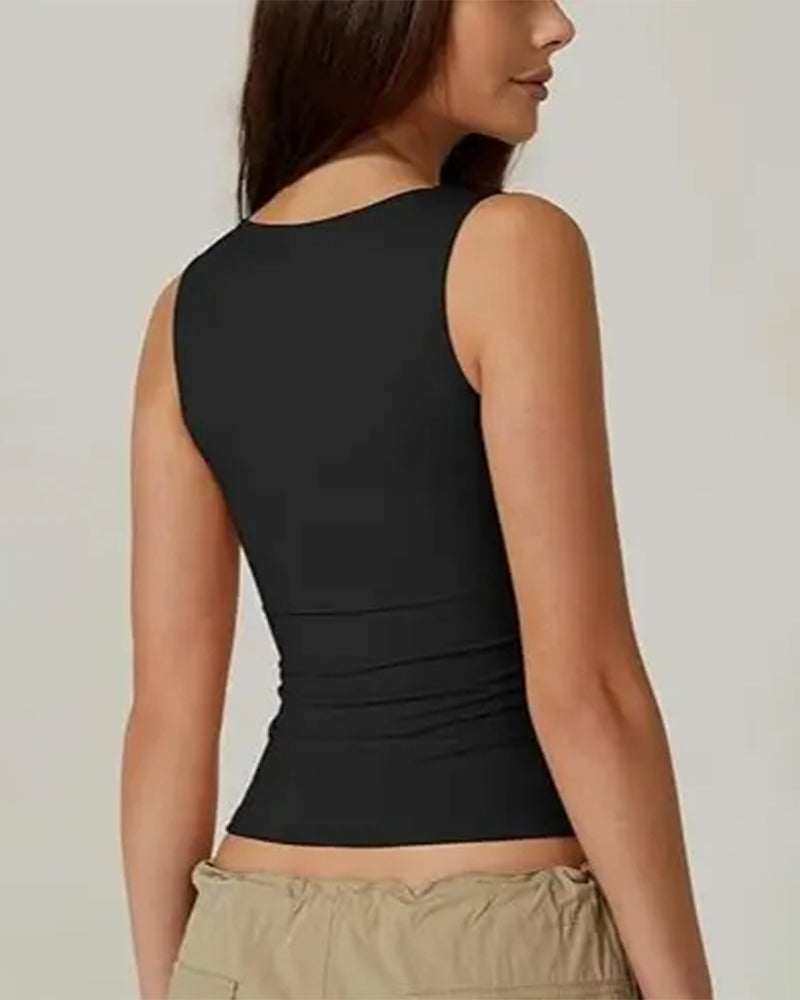Tank Top Firkantet Hals Ribbet Ensfarvet