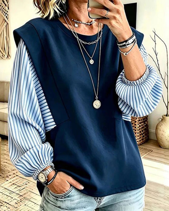 Sweatshirt Stribet Lang Ærme Patchwork