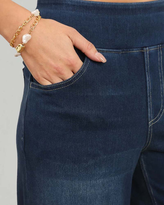 Bukser Elastisk Talje Denim Brede Ben