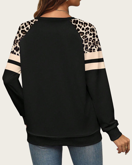 Sweatshirt Lang Ærme Rund Hals Leopardstribet
