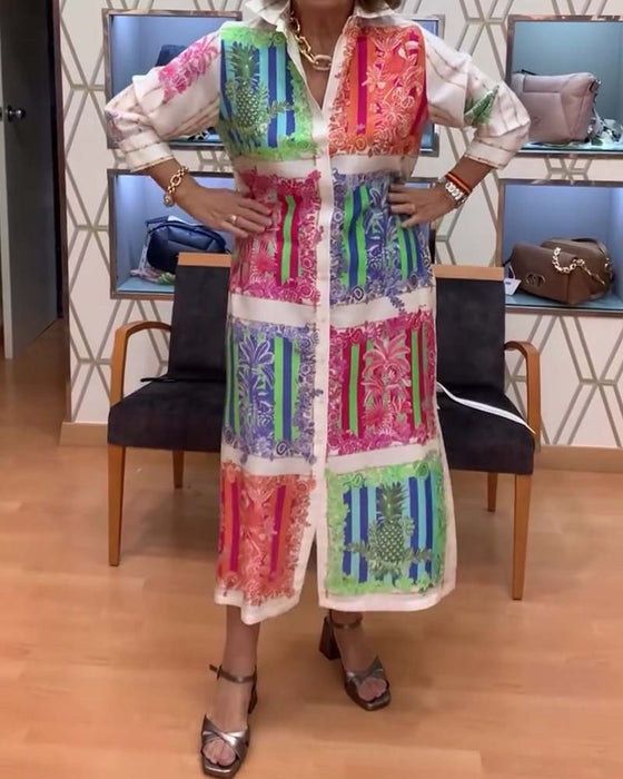 Kjole Patchwork Trykt Lang Skjorte