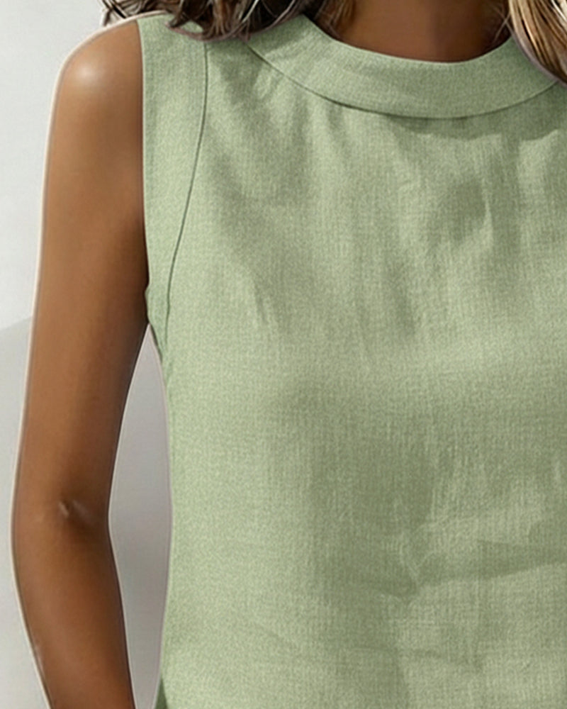 Bluse Kravleløs Ærmeløs Elegant