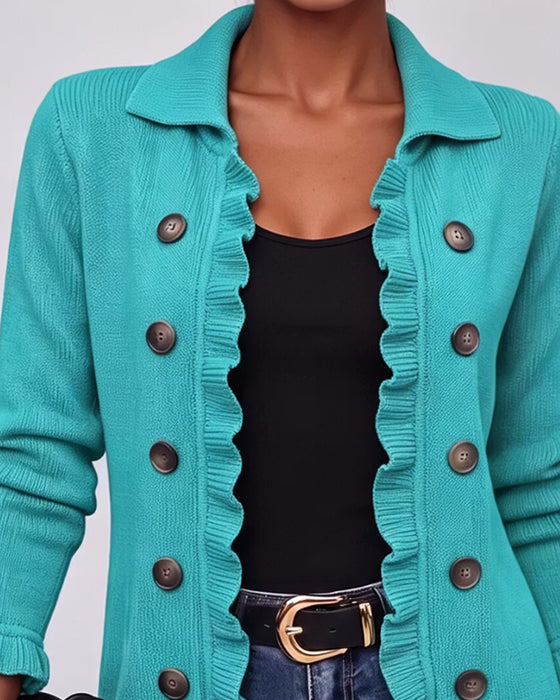 Cardigan Revers Ruffle Knap