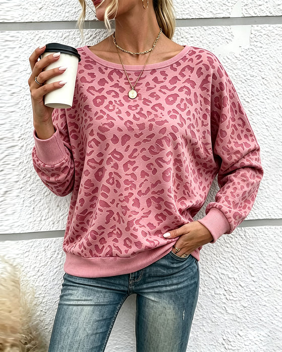 Pullover Sweatshirt Leopard Rundhals Drop Skulder