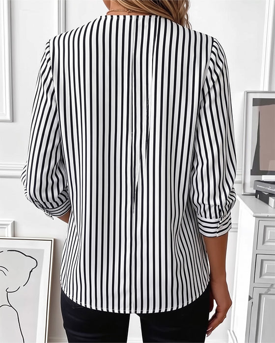 Bluse Stribet Patchwork Lynlås Op