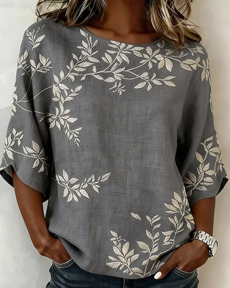 Bluse Rund Hals Flagermusærmer Stribet
