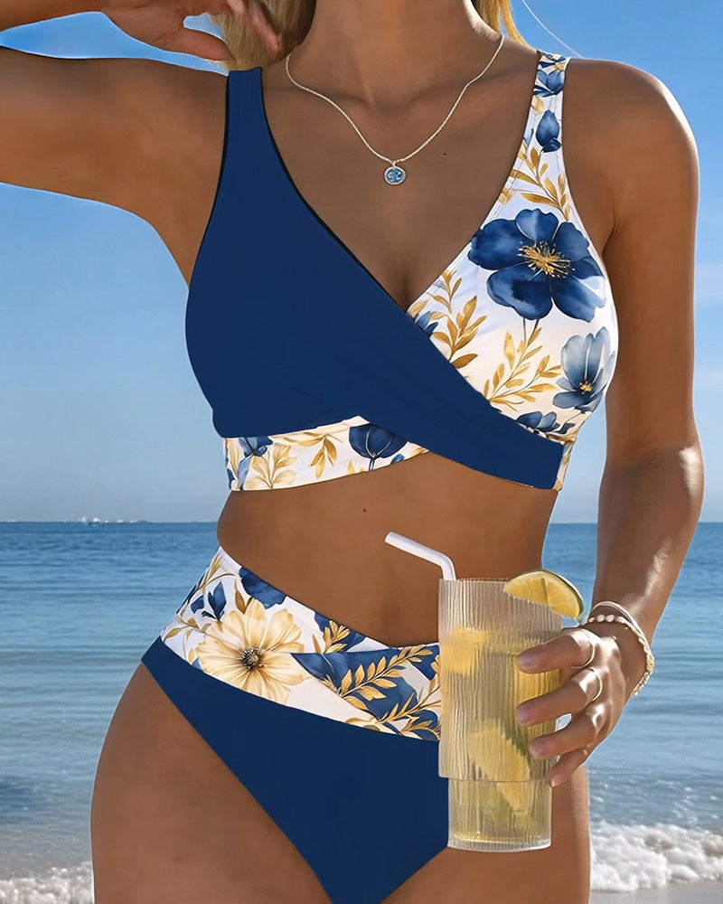 Bikini Blomstret Farveblok Patchwork
