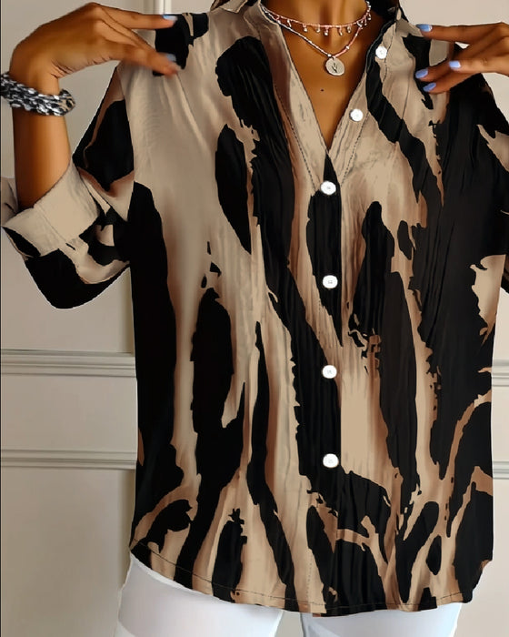 Bluse Stålskaft Krave Uregelmæssigt Trykt