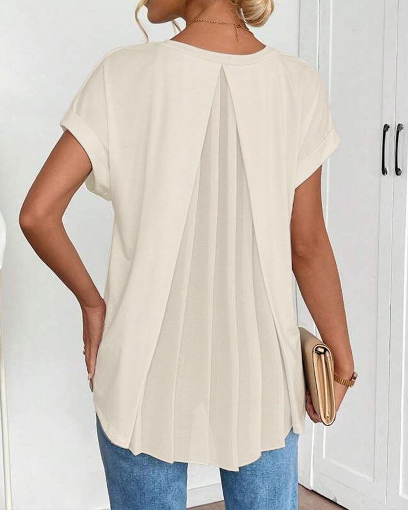 T-Shirt Kortærmet Ensfarvet Patchwork