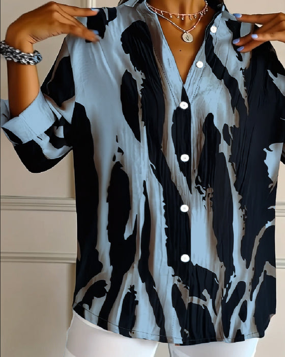 Bluse Stålskaft Krave Uregelmæssigt Trykt