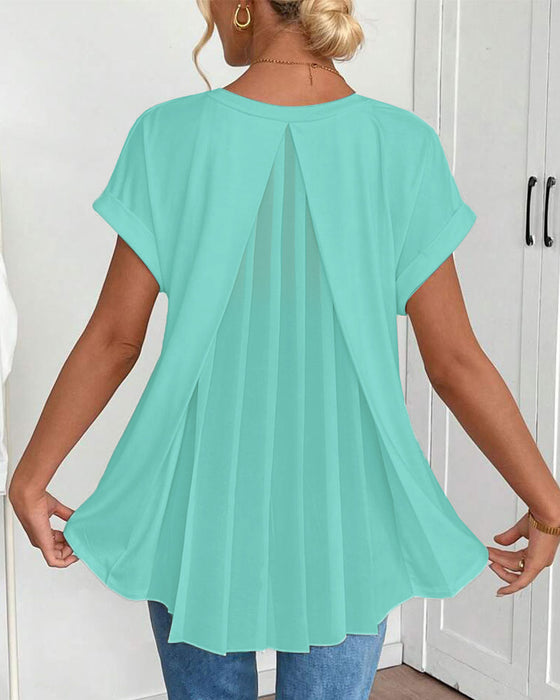 T-Shirt Kortærmet Ensfarvet Patchwork