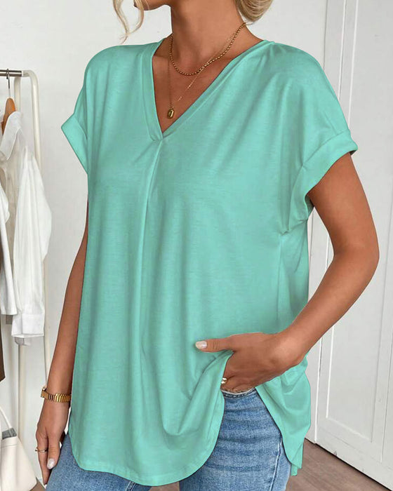 T-Shirt Kortærmet Ensfarvet Patchwork