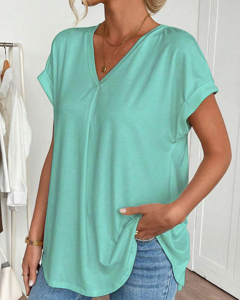 T-Shirt Kortærmet Ensfarvet Patchwork