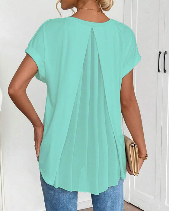 T-Shirt Kortærmet Ensfarvet Patchwork