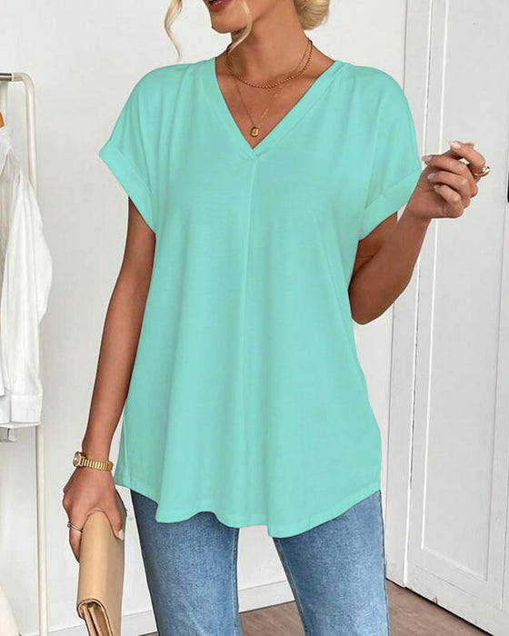 T-Shirt Kortærmet Ensfarvet Patchwork