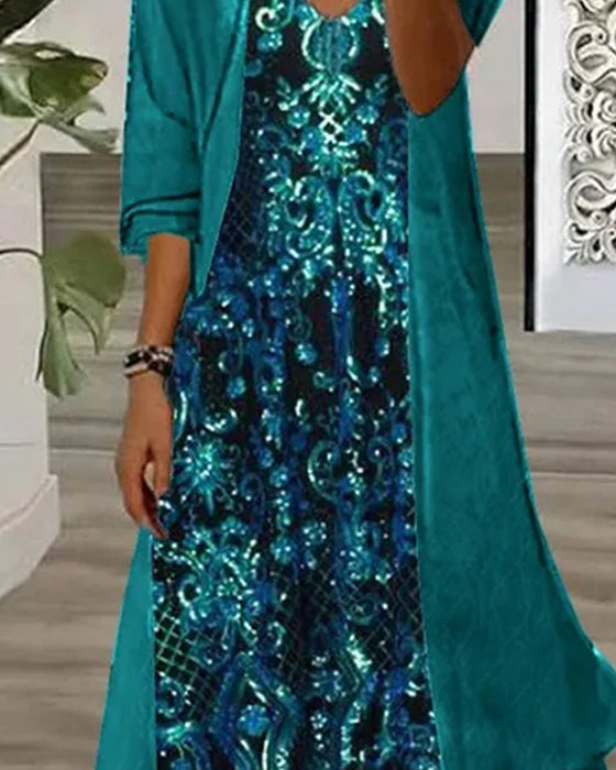 Set V-Hals Tryk Uregelmæssig Cardigan