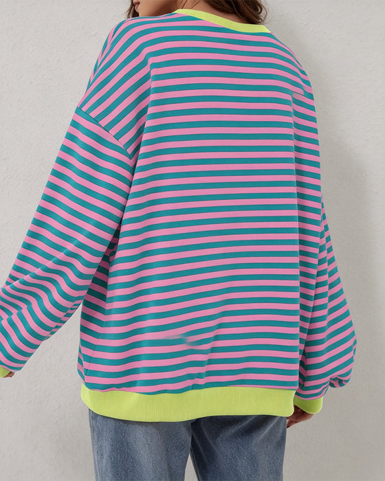 T-Shirt Stribet Rund Hals Farveblok