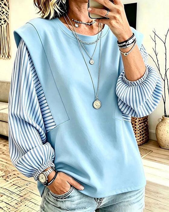 Sweatshirt Stribet Lang Ærme Patchwork