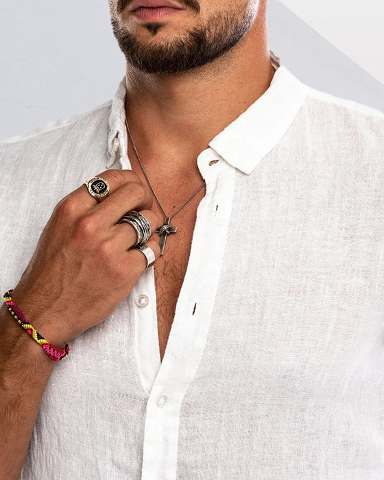 Herre Skjorte Nedlagt Krave Ensfarvet Afslappet