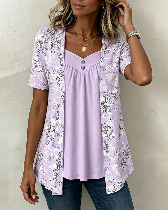T-Shirt Blomstermønster Falsk Todelt