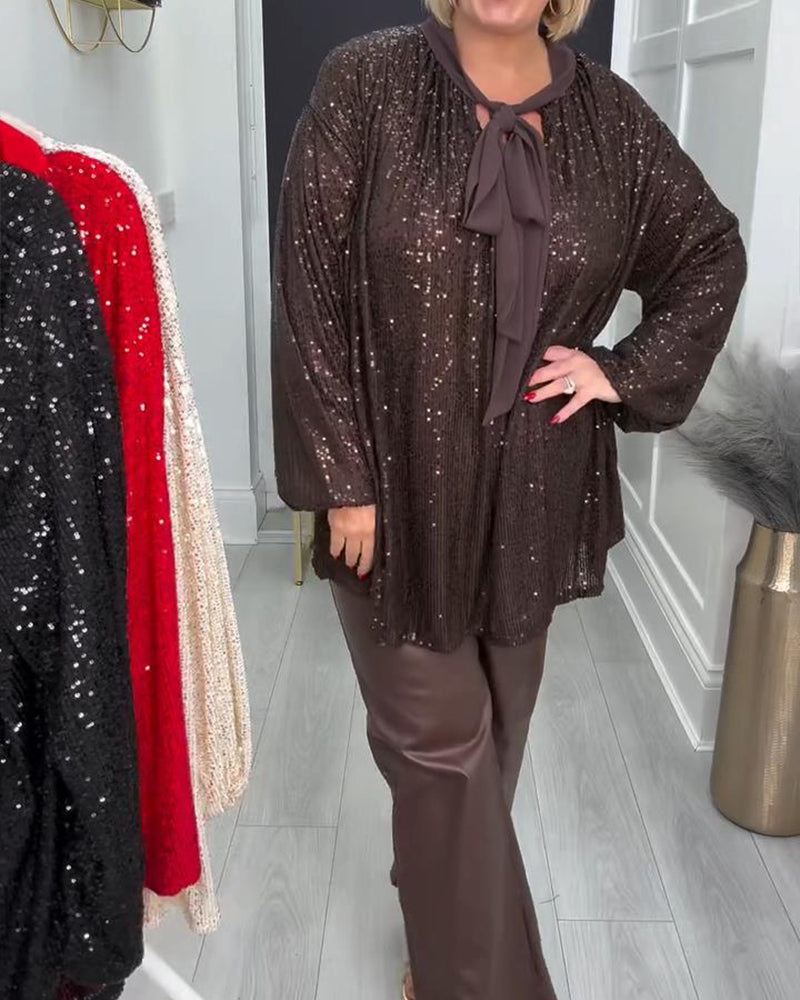 Ensfarvet Løstsiddende Bluse Med Lanternearmer