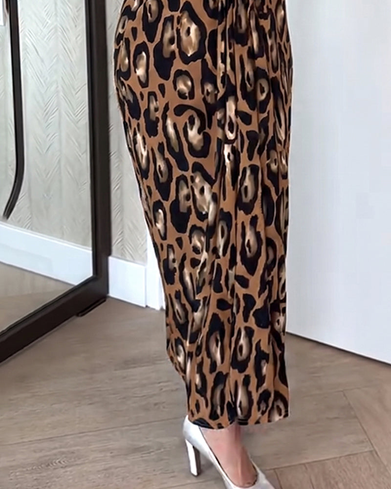 Kjole Ærmeløs V-Hals Leopard