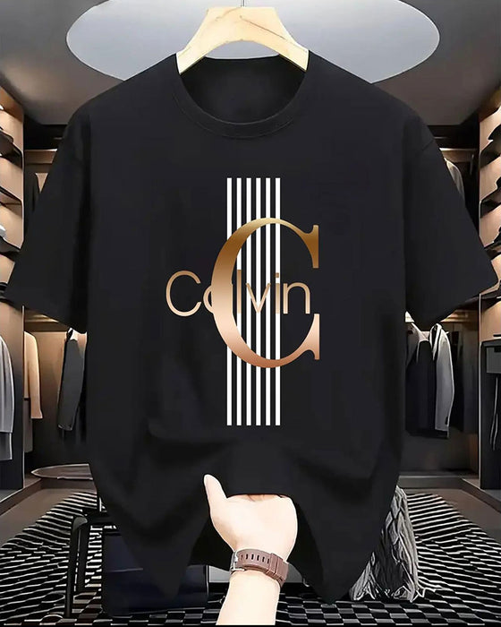 T-Shirt Bogstav Lodret Stribe Tryk Kort Ærme