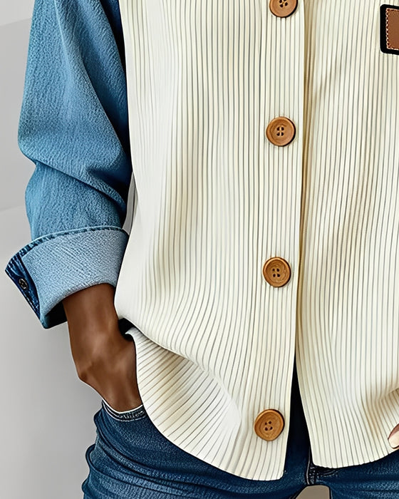 Moderigtig Bluse Med Rund Hals Og Farveblokke