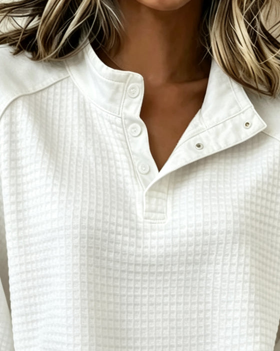Sweatshirt Vaffelstrik Henley Halvknap