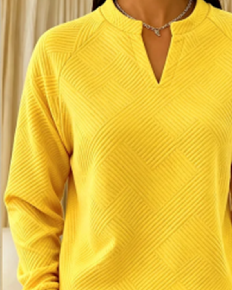 Sweatshirt V-Hals Stribet Raglan Ensfarvet