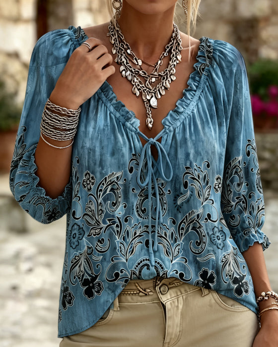 Bluse Boble Tre Kvart Ærme Slips