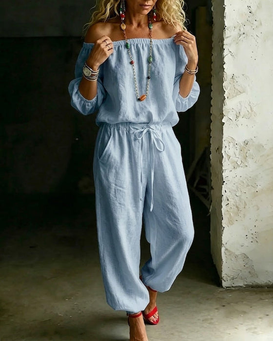 Jumpsuit Off-Shoulder Bind I Taljen Indsnævret Talje