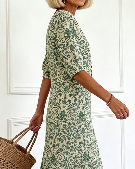Kjole Vintage Blomstermønster V-Hals Maxi
