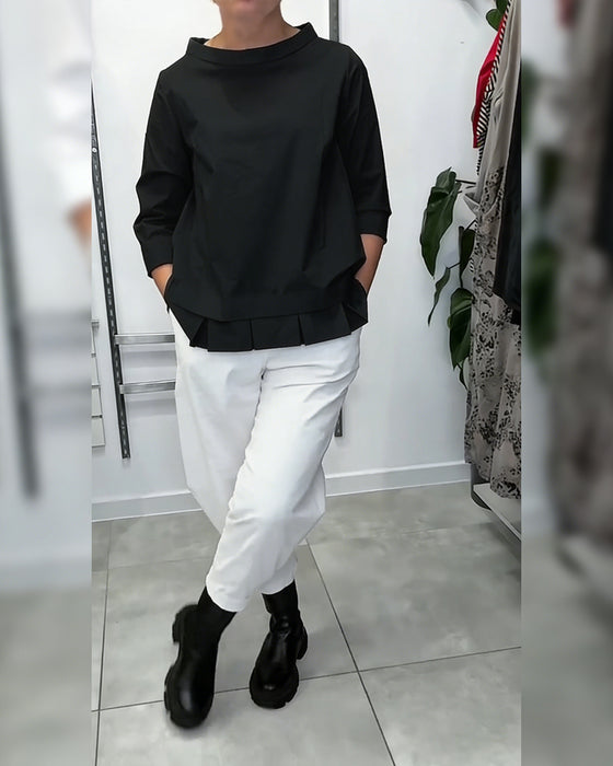 100% Bomuld Bluse Vid Krave Ensfarvet Casual