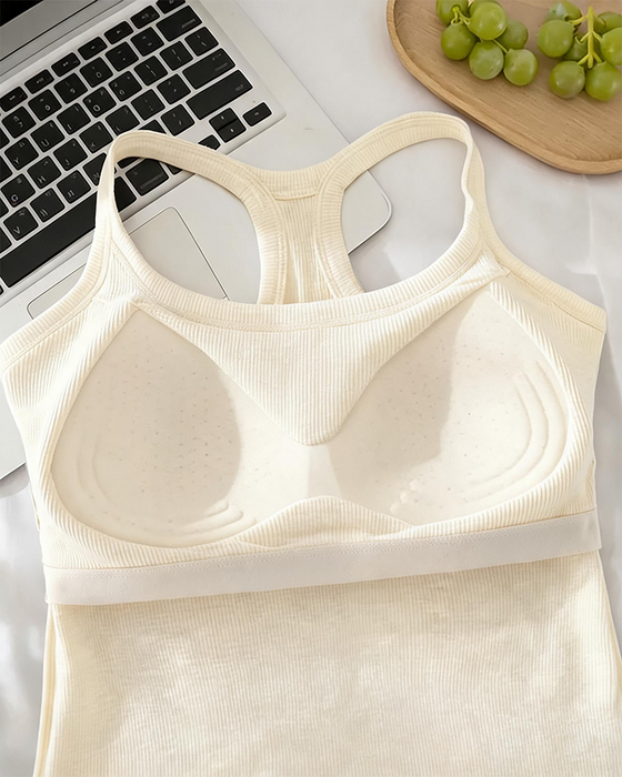 Tanktop Indbygget Bh Ribstrikket Ensfarvet
