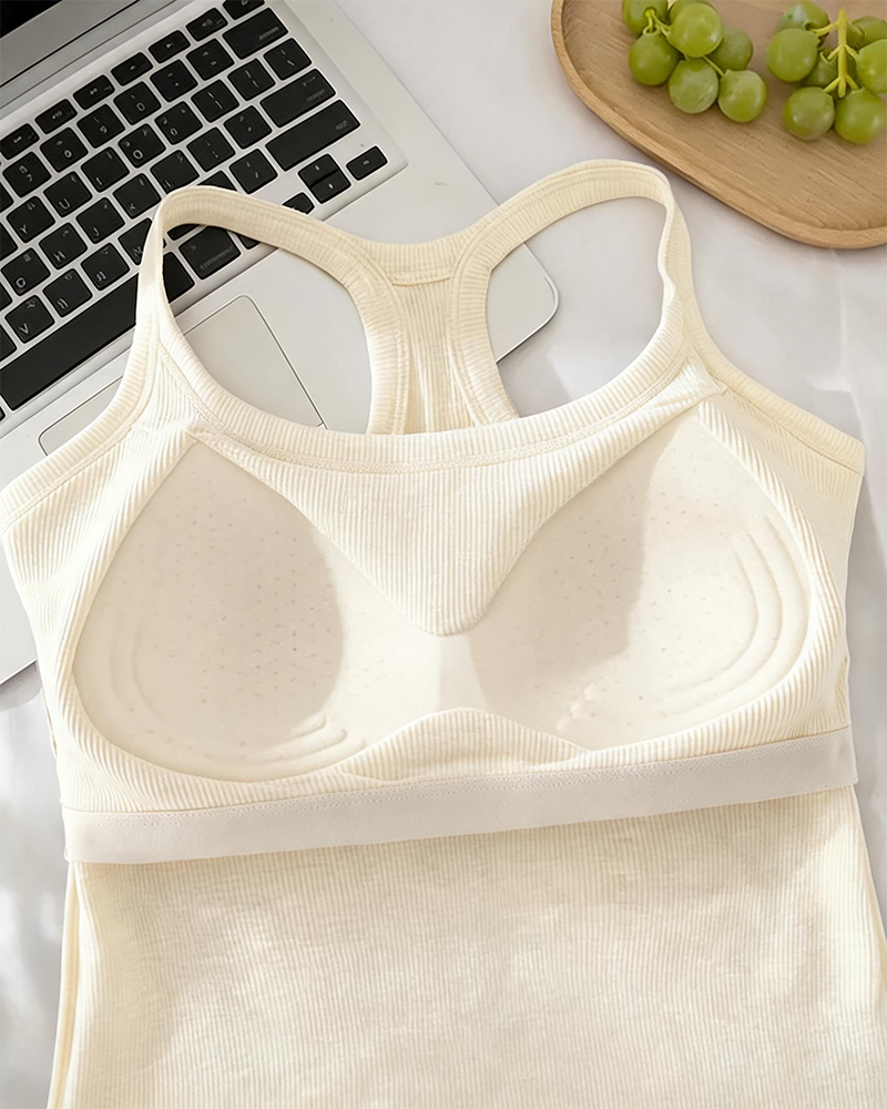 Tanktop Indbygget Bh Ribstrikket Ensfarvet