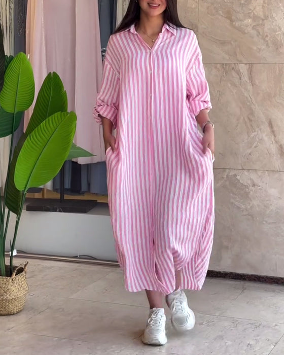 Kjole Løs Flip Stribet