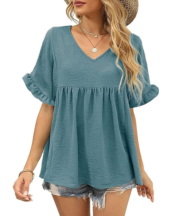 Bluse Afslappet Rynke Loose Fit