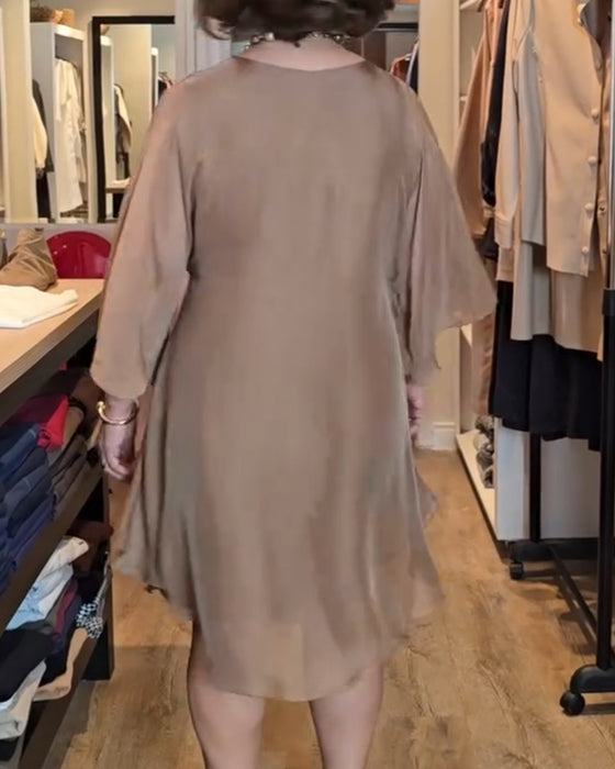 Kjole Rund Hals Løs Flydende Midi