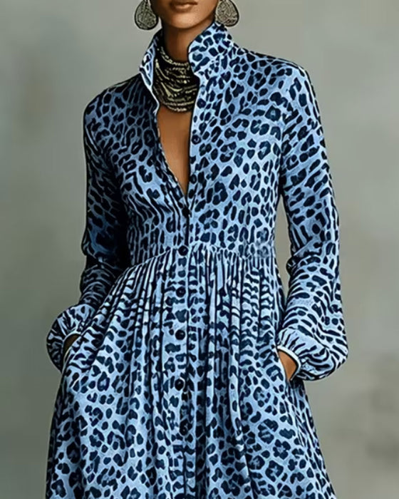 Skjortekjole Leopard Krave Lang