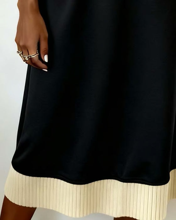 Kjole Langærmet V-Hals Kontrast Strik