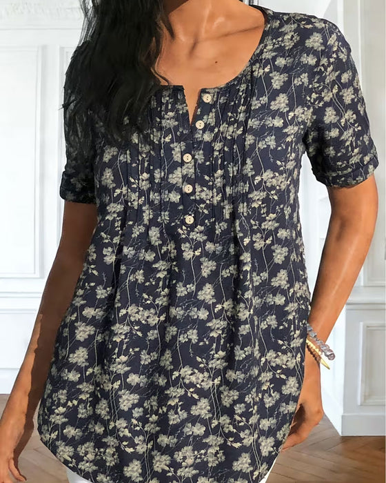Bluse Vintage Rynket Blomstret