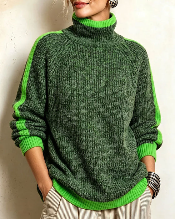 Pullover Turtleneck Kontrast Raglan Ærme