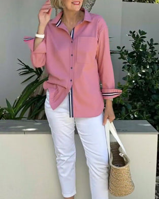 Skjorte Langærmet Knappet Krave Med Lomme