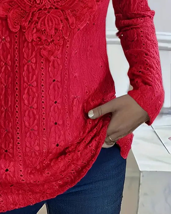 Top Blondekant Hul Langærmet